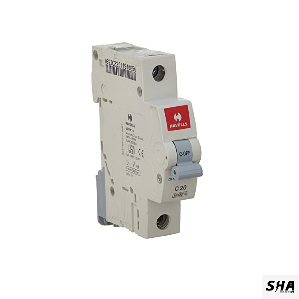 Havells MCB 20A Euro-II Single Pole (1-Pole) 10kA C Curve (DHMGCSPF020) - Sha360