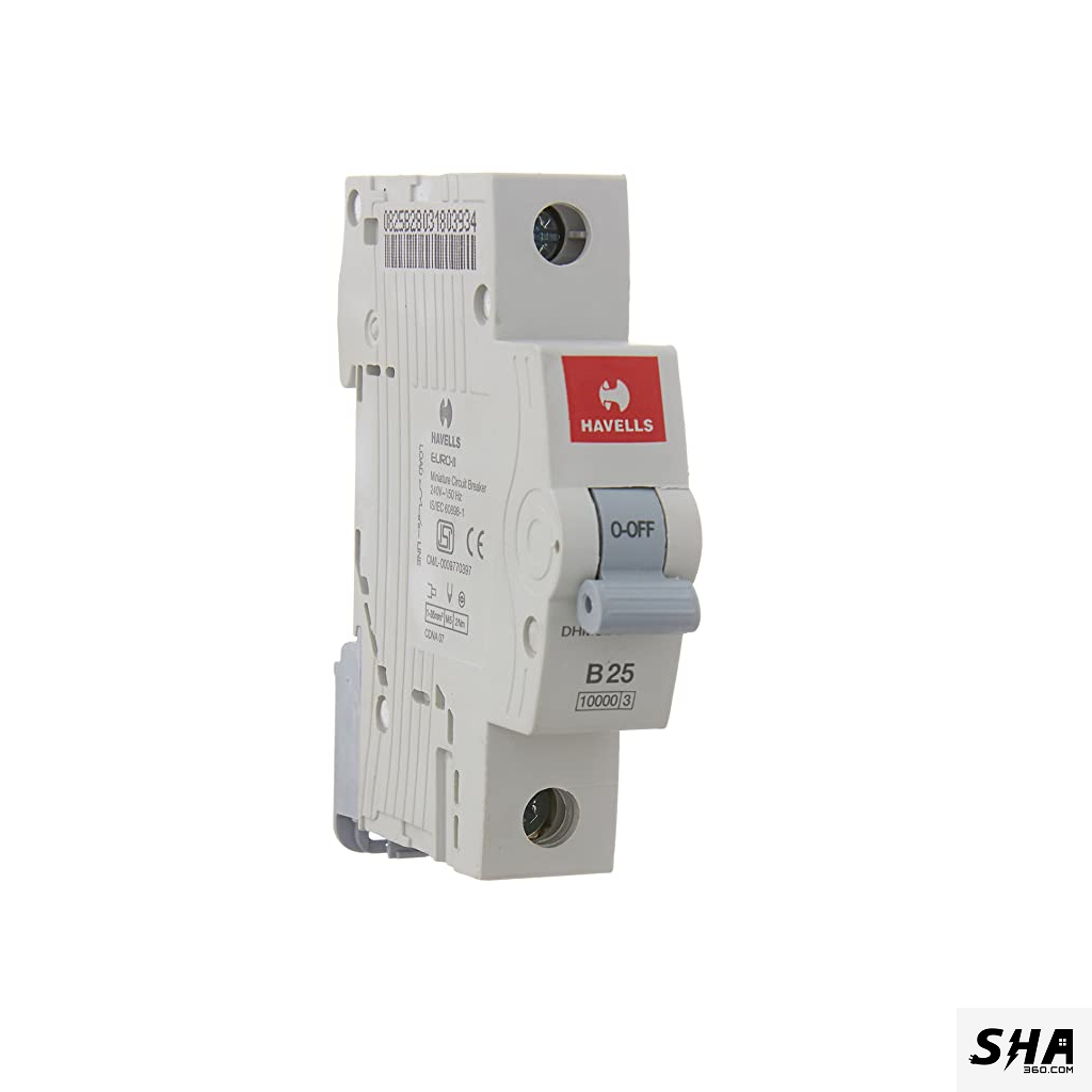 Havells MCB 25A Euro-II Single Pole (1-Pole) 10kA C Curve (DHMGCSPF025) - Sha360