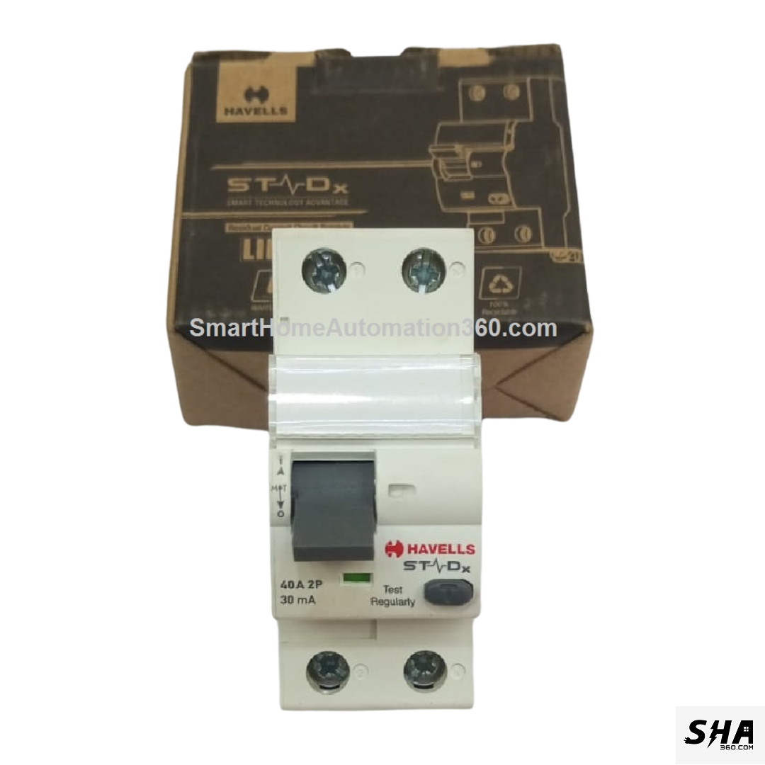Buy Havells STDx RCCB 40A 30mA Double Pole (2-Pole) 10kA (DHR2CM0F030040)