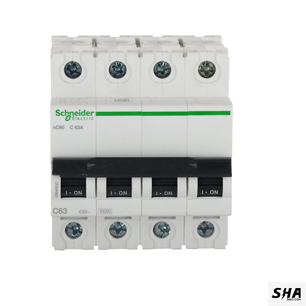 Schneider Electric MCB 63A Four Pole (4-Pole) 10kA C Curve (A9N4P63C) - Sha360